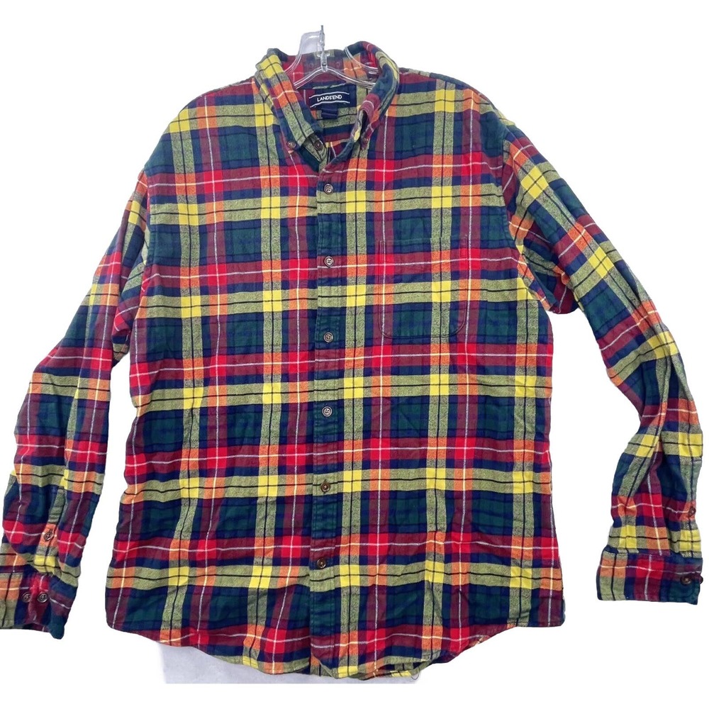 Lands End Plaid Shirt Size Large 16.5 Long Sleeve Button Down Traditional Fit